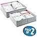 mDesign Soft Fabric Dresser Drawer and Closet Storage Organizer Bin for Child/Kids Room, Nursery, Playroom - Divided 2 Section Tray - Textured Print, 2 Pack - Gray