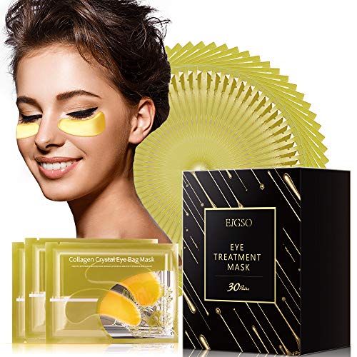 EIGSO 30 Pairs Collagen Under Eye Patch – 24K Gold Eye Mask Treatment Pads for Dark Circles and Wrinkles, Puffiness & Bags with Hyaluronic Acid, Vitamin A and C, Deep Moisturizing Improves elasticity