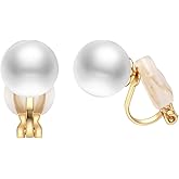 JOLCHIF White Pearl Clip on Earrings for Women Non Pierced Ear 18K Rose Gold Plated and 18K White Gold Plated Sunflower Cz Earrings Jewelry