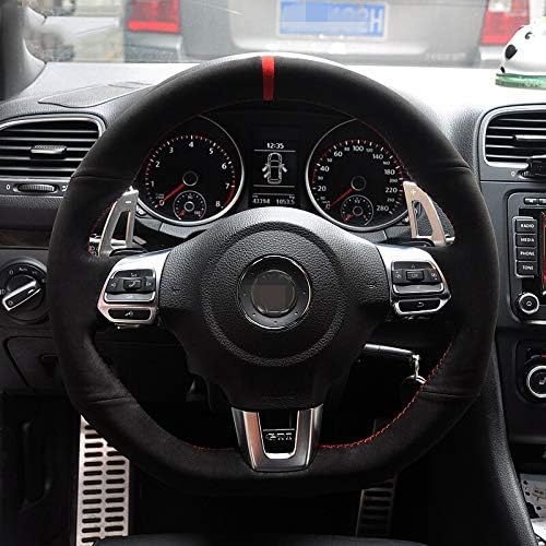 KDKDKLMB steering wheel cover Red Marker Black Suede Car Steering Wheel Cover,for Volkswagen Golf 6 GTI MK6,for VW Polo GTI Scirocco R Passat CC R-Line 2010-Gray thread