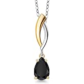 Gem Stone King 925 Silver and 10K Yellow Gold Black Onyx Pendant Necklace for Women | 0.85 Cttw | Gemstone December Birthstone | Pear Shape 8X5MM | With 18 Inch Silver Chain