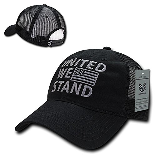 Soft Fit American Flag Embroidered Cotton Trucker Mesh Back Cap - United We Stand Black