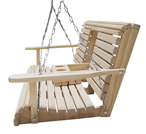 Ecommersify Flip Cup Holder Console Rot-resistant Cypress Eternal Wood Lumber Roll Back Porch Swing, 5-Feet - Thumbnail 7