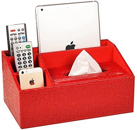 OLizee Multifunction Trapezoid PU Leather Tissue Box Holder Desk Storage Box Pen Pencil Remote Control iPhone6 iPad Holder Red Crocodile