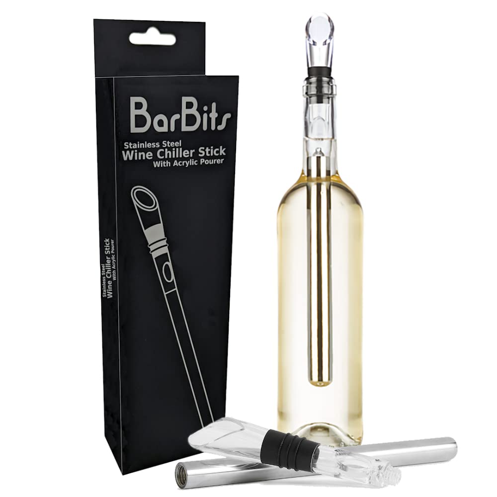 BarBits Wine Chiller Stick Aerator, & Pourer - Stainless Steel Wine Bottle Chiller Rod with Non-Drip Pourer