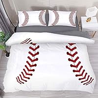 LvShen Sport Baseball Print Pattern Bedding Sets Queen Size 3 Pieces Printed Sheets Bed Coverlet Duvet Cover Set with 2 Pillow Cases Shams for Home Women Men