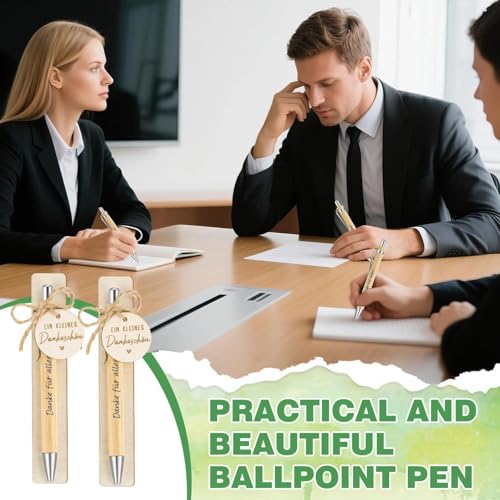 Tuxvealu 20 PCS Bolígrafos Negro, Boligrafo de Bambu Retráctil, Bolígrafos Personalizados con Colgante, Cuerda y Tabla de Madera, Regalo para Boda Invitados, Trabajo, Profesora, Regalo de Graduación