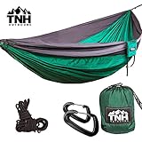 TNH Outdoors Double & Single Camping Hammocks - Lightweight Nylon Portable Hammock, Best Parachute Hammock For Backpacking, Camping, Traveling With FREE Wiregate Carabiner