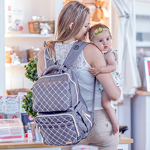 Diaper Bag Backpack, Bamomby Multi-Function Waterproof Travel Backpack Nappy Bags for Mom,Dad with Insulated Pockets, Changing Pad, Stroller Straps for Boys,Girls-Grey