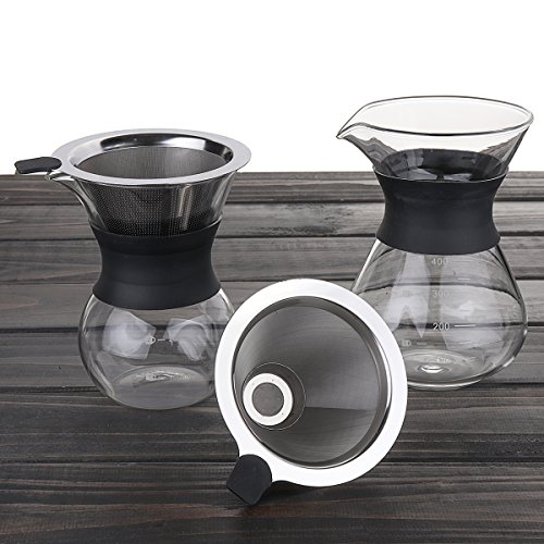Glass Classic Coffee Pot 200/400ML Pour Over Coffeemaker With Steel Filter Percolator Drinkware Kitchen Accessories Coffee Tools Katoot (400ML)