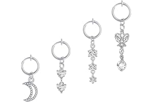 COLORFUL BLING Fake Clip on Fake Belly Button Rings Set,CZ Moon Star Butterfly Pendant Dangle Navel Rings Surgical Steel Crystal Non Belly Body Piercings Jewelry