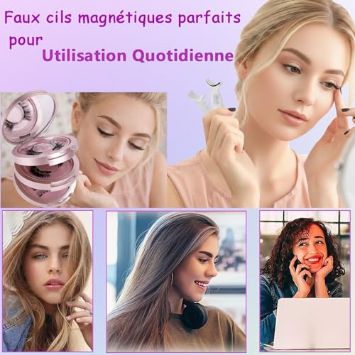 Chlffua Kit de Faux Cils Magnétiques Rose, Faux Cils au Look Naturel avec Applicateur, Demi-Cils et Cils Complets, Réutilisables, Sans Colle