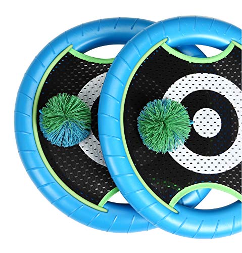 Win SPORTS Deluxe Trampoline Paddle Ball Flying Discs, Super Bounce-Back Family Game Set (4 Paddles & 3 Balls & Storage Bag) (Green) - Thumbnail 2