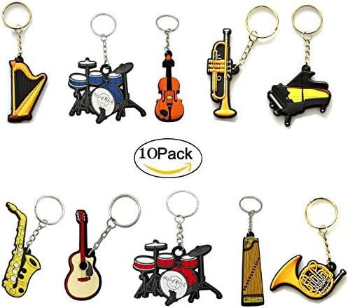 OPOCC  PVC Music Themed Key Chains Instrument Shape Key Ring Music Gift Assorted music instruments 10 Pak 