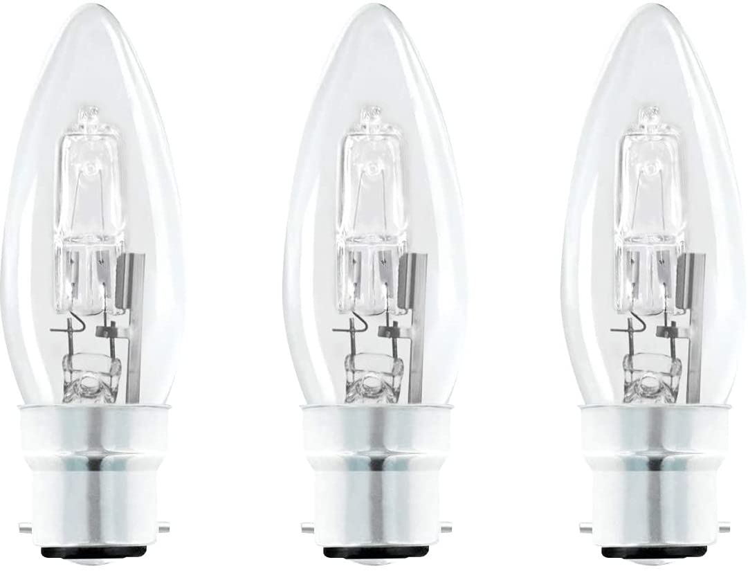 Candle Eco Halogen Classic 42W = 55W Dimmable Candle Light Bulb - Warm White (BC / B22 / B22d) 630 Lumens, Fully dimmable - Pack of 3