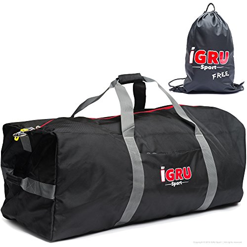 Large Team Equipment Duffle For Active Men With FREE Laundry Bag - Heavy Duty 40 Inch With Shoulder Strap by IGRU Sport - Black