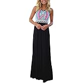 Sherosa Women's Summer Sleeveless Boho Floral Maxi Dresses Chevron Striped Casual Tank Flowy Long Sundress Beach Vacation