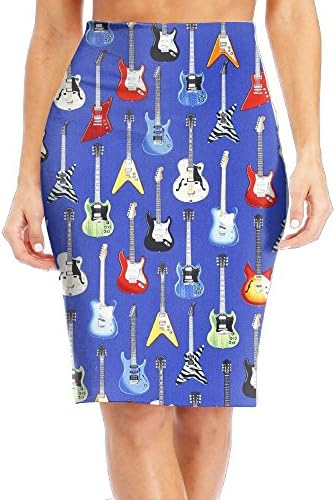 WANING MOON Women's Various Guitars High Waist Slim Skirt Office Pencil Dress for Women Length