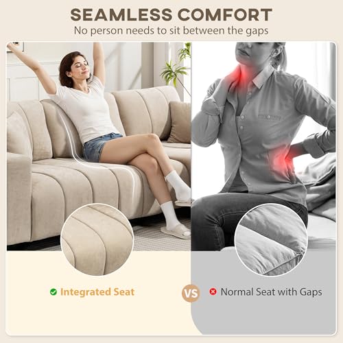 HOMCOM Sectional Couch with Changeable Chaise, Integrated Seat, 95" Large 3 Seater L-Shaped Sofa with Spring Cushion, 2 Pillows, Steel Frame, Sectional Sofa for Living Room, Beige