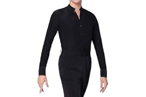 HAORUN Men Latin Dance Shirt Top Ballroom Modern Stretch Long Sleeve Black