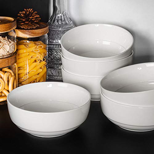 Artena Bright White Cereal Bowl Set of 6, 30 Ounces Soup Bowls, Premium