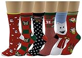 Sumona 6 Pairs Women Colorful Fancy Design Soft & Stretchy Novelty Crew Socks (Christmas 2017)
