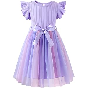 Magic Park 3-8Y Toddler Ruffle Dress Girl Ribbed Knit Tulle Dress