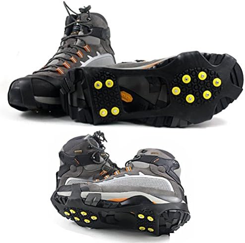 Kalevel 2pcs Ice Snow Cleats Traction Anti Slip Shoe Grip Cover Boot Rubber Spikes Over Shoe Pro Walk Traction - Easy Slip On Ice Grippers Attachment for Shoes and Boots for Men Women Kids