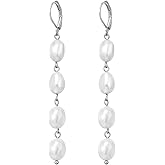 YKKZART Pearl Earrings 14k Gold Plated Long Earrings Dangle Drop for Brides