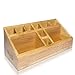 SplashSoup Small Multifunctional Bamboo Organizer | Desk Caddy | Home Office Accessory Tray | School Art Supply Holder | Pen Pencil Brush Compartment | Kitchen Bathroom Countertop Storage
