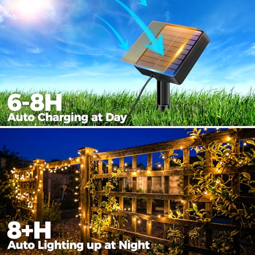 bitjam 6M 60 LED Outdoor Solar Fairy Lights, IP65 Waterproof, 8 Modes Solar String Lights, for Patio, Yard, Christmas, Wedding, Party, Warm White