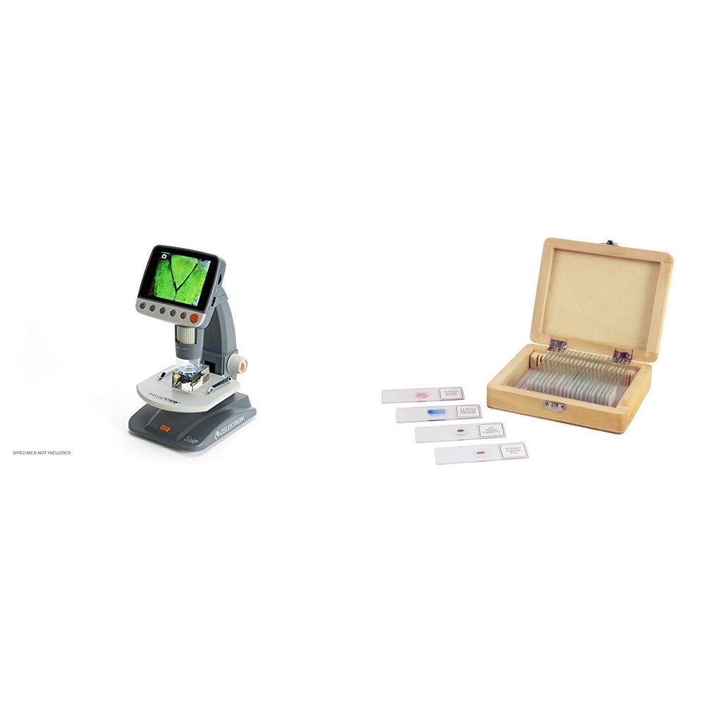 Celestron 44360 5 MP InfiniView LCD Digital Microscope with Prepared Slides 25 piece box
