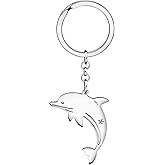 HUAGEO Stainless Steel Cute Dolphin Keychain Whale Ocean Animals Purse Gifts For Women Backpack Car Key Ring Charms Jewelry