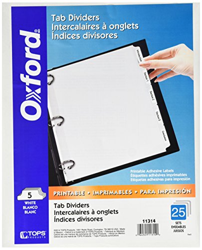 Oxford Custom Label 5-Tab Dividers with Self-Adhesive Tab Labels 25 Count (11314EE)