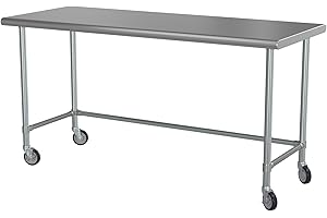 KROLLEN INDUSTRIAL 30" x 72" 18-Gauge 430 Stainless Steel Open Base Work Table with 5" Heavy Duty Zinc Swivel Stem Casters for Commercial Kitchen, Restaurant, Cafe