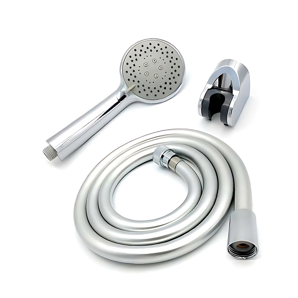 Chrome Shower Set with 1.5m WRAS Hose – Sleek and Modern Bathroom Upgrade with Stylish Shower Head and Durable Holder