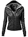 Xpril Women's Casual Zipper Closure Stitch Detailed Moto Hoodie Jacket