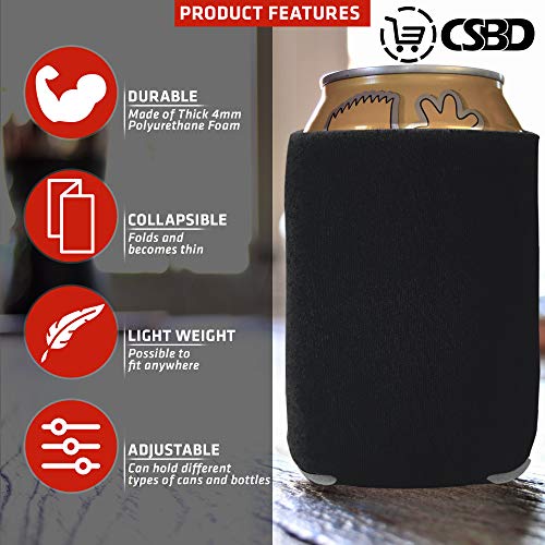 CSBD Beer Can Coolers Sleeves, Soft Insulated Reusable Drink Caddies for Water Bottles or Soda, Collapsible Blank DIY Customizable for Parties, Events or Weddings, Bulk - 25 Pack (Black) - Thumbnail 2