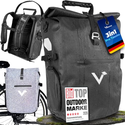 Valkental® - 3in1 Fahrradtasche Pro - Das Original - Hochwertiges Nylon - 23L Volumen - Geeignet als Gepäckträgertasche, Rucksack & Umhängetasche - 10