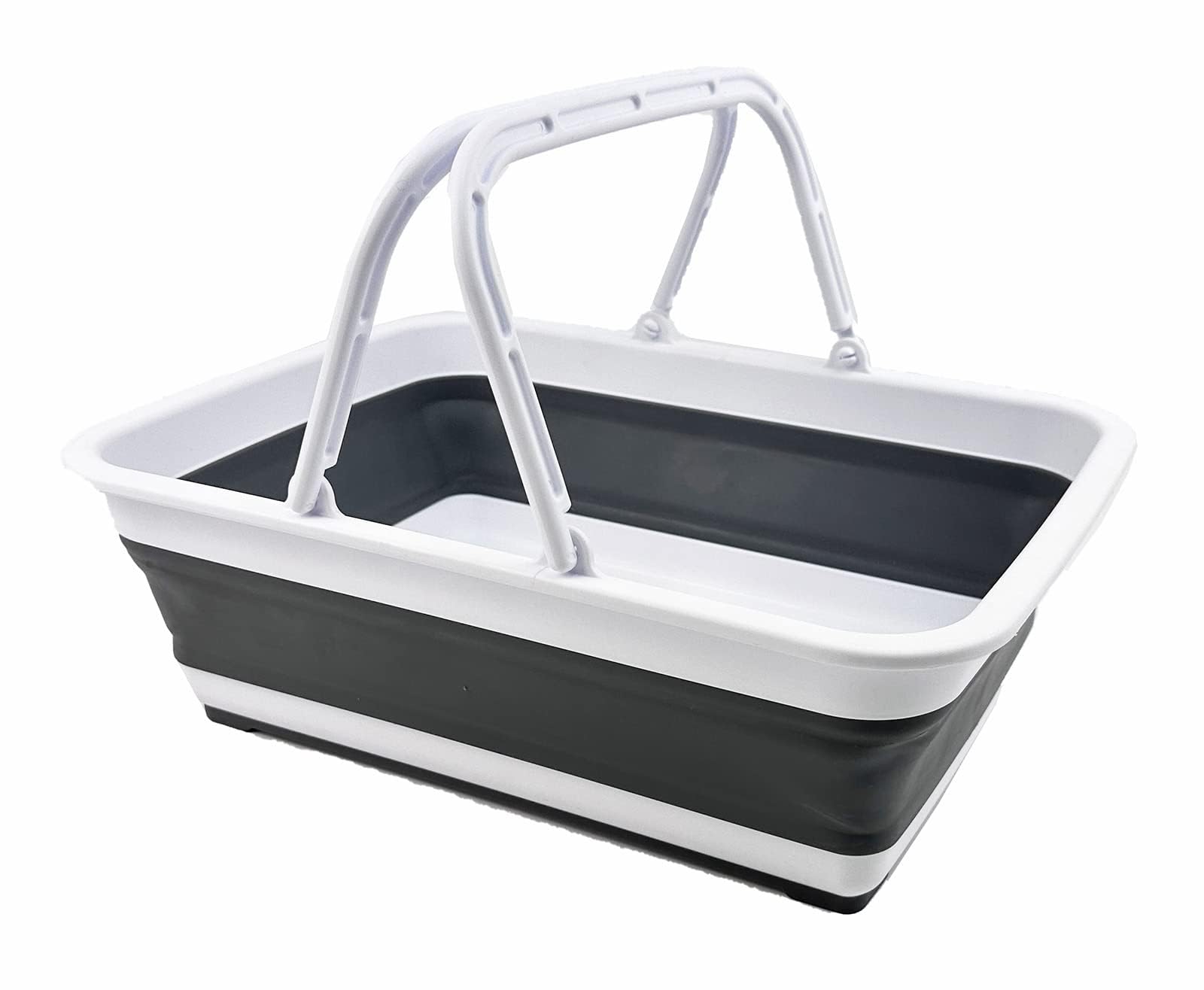 SAMMART 8L Collapsible Basket with Handle - Portable Outdoor Picnic Basket/Crater - Foldable Shopping Bag (White/Steel Grey)