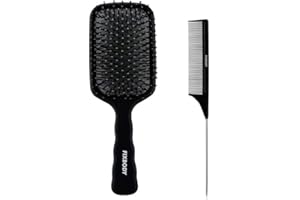 FIXBODY Paddle Hair Brush Tail Comb set for Women Men and Kids Make Thin Long Curly Hair Health and Massa (Black)
