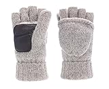 Sudawave Men's Knitted Wool Gloves with Leather Patch on Palm Micro Fleece Lined Warm Winter Gloves