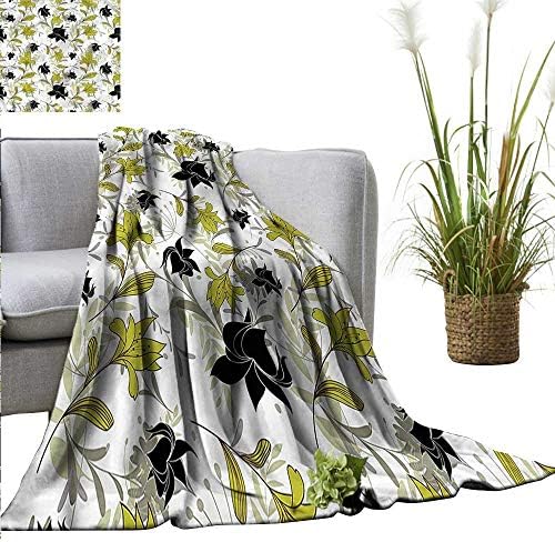 WinfreyDecor Throw Blanket Versatile Usage Floral Water Repellent Exotic Plants with Flowers 80"x60"