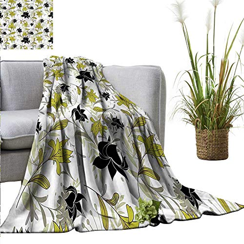 WinfreyDecor Throw Blanket Versatile Usage Floral Water Repellent Exotic Plants with Flowers 80"x60"