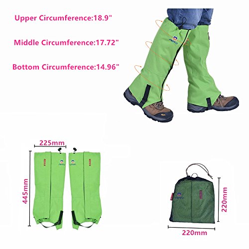 Winis Snow Gaiters Hiking Camping Mountain Climbing Leg Gaiters Oxford Waterproof Dustproof Antiwater Leg Cover Breathable Anti-bite High Gaiters Leg Protection Guard Boot Guardian (1 Pair) (Green)