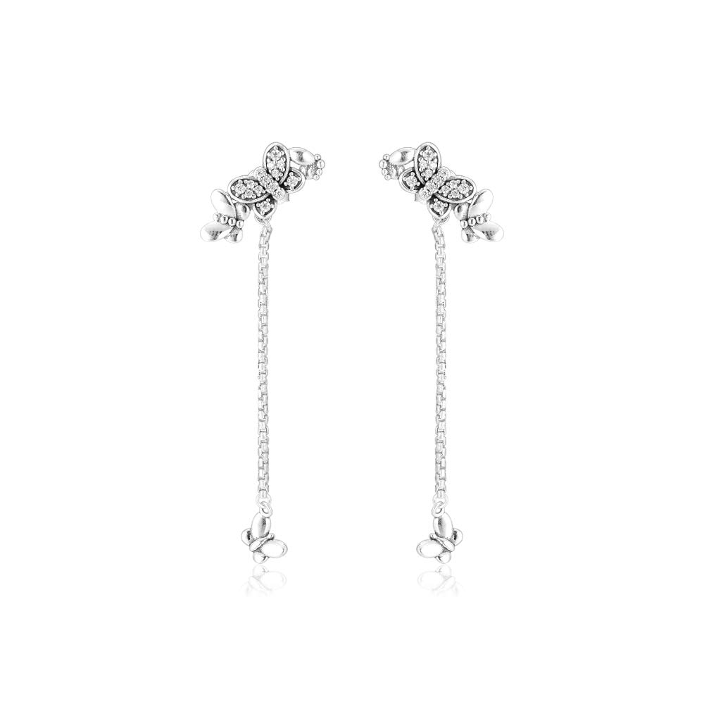 PANDOCCI 2019 Spring Bedazzling Butterflies Hanging Earrings for Women 925 Silver DIY Fits for Original Pandora Bracelets Charm Fashion Jewelry