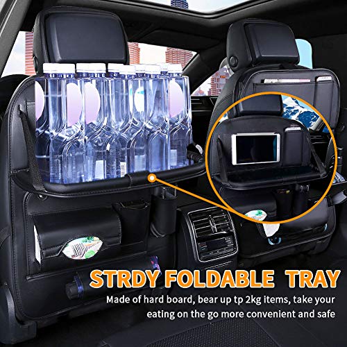 Ideashop Car Back Seat Organizer with Foldable Table Tray & Trash Can PU Leather Auto Backseat Car Organizer for Kids Toy Bottles Storage Adjustable Straps Tissue Box Ipad Tablet Holder Kick Mat - Thumbnail 2