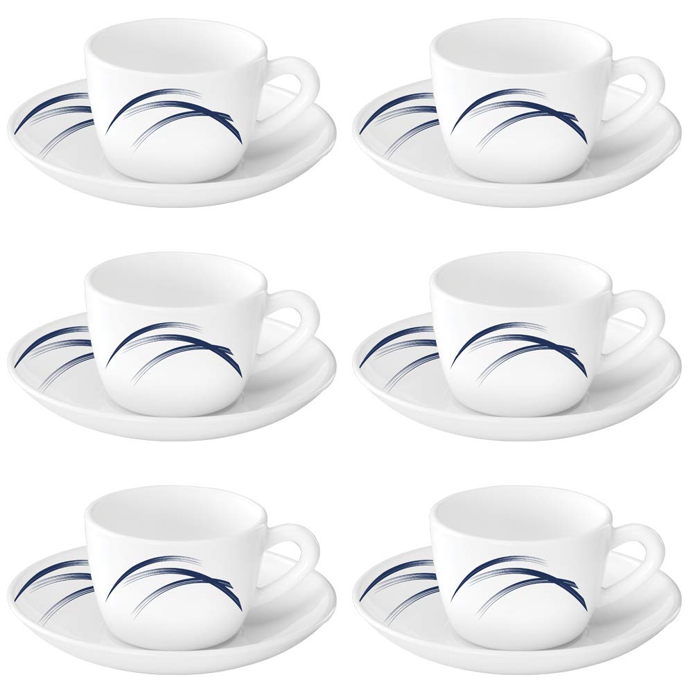 Buy Larah by Borosil Indigo Stella Cup and Saucer Set, 140ml, 12Pieces