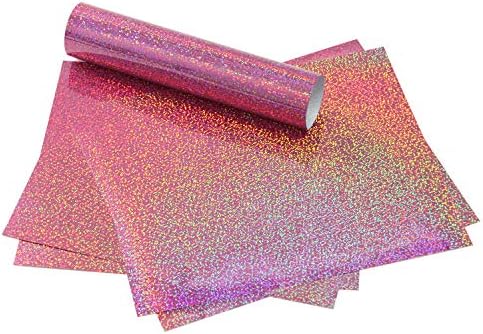 MAYPLUSS Heat Transfer Vinyl Sheets - Colorful Laser Holographic Easy to Weed Iron on HTV for T-Shirts, Craft Garment Heat Press - 12 x 9.8 Inches, 5 Sheets - Pink