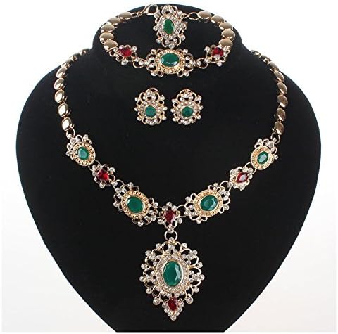Fashion Gold Plated Emerald Africa Dubai Wedding Party Necklace Jewelry Set Style:Jewelry Set